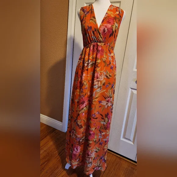 ny & co. maxi dresses New York NWT Pink Floral Wrap Dress Size XS Sleevless making it perfect for vacations New York & Company |